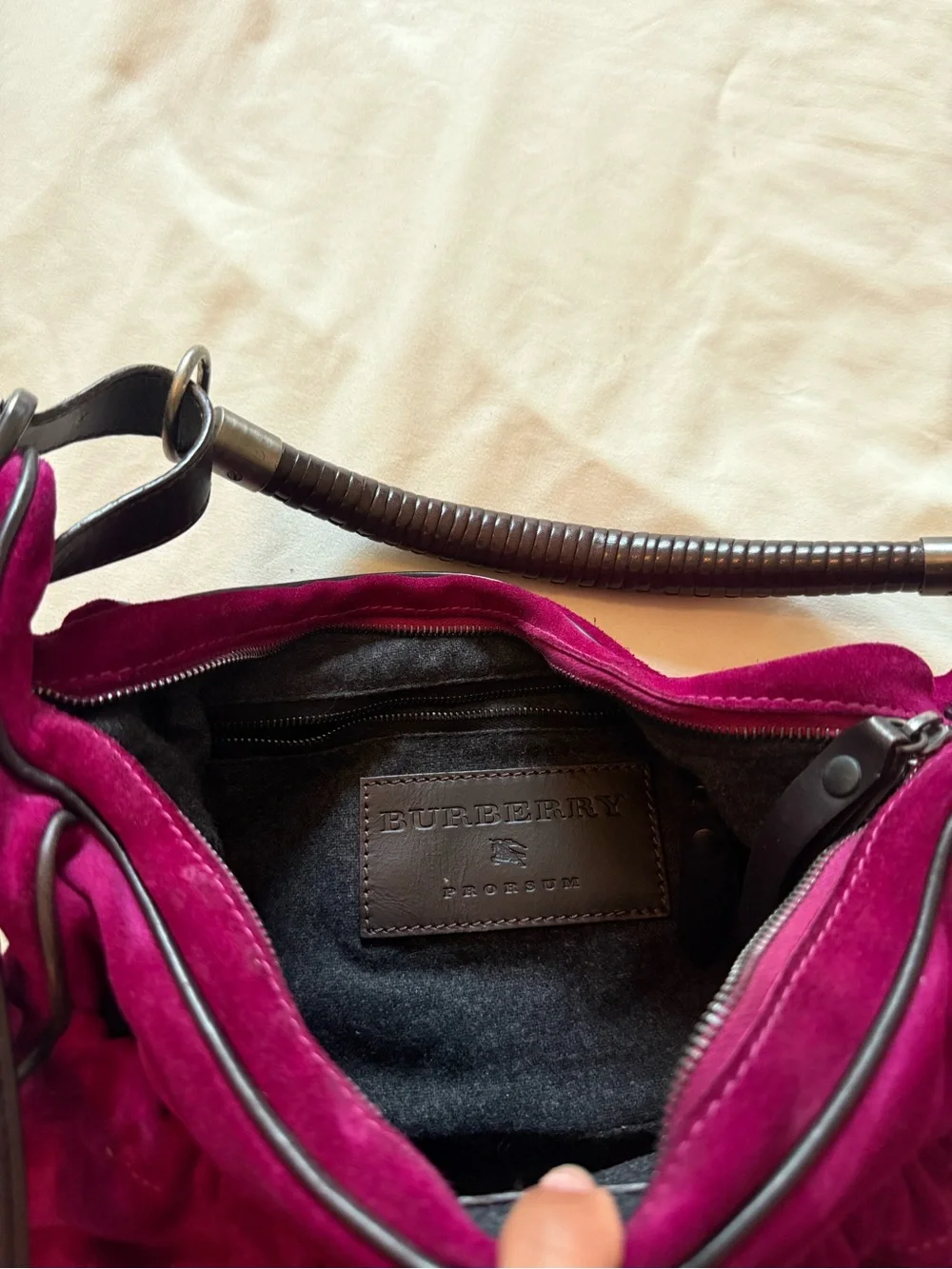 BURBERRY | Vintage Fuchsia Suede and Leather Hobo Shoulder Bag